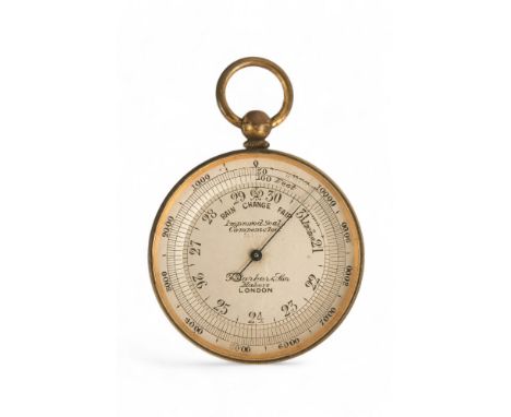 A 19th century cased pocket barometer - by John Barker &amp; Son, London, with silvered dial and moving bezel, 5cm.
