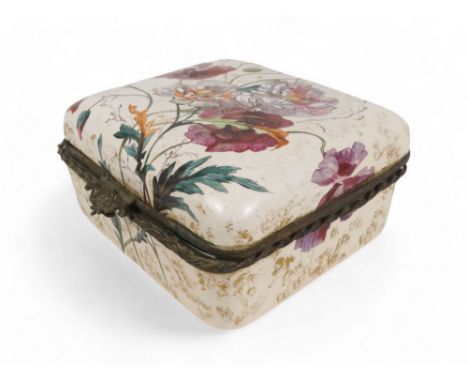 A late 19th century continental ceramic box - rectangular with gilt mounts and decorated with summer flowers, signed Guillaum