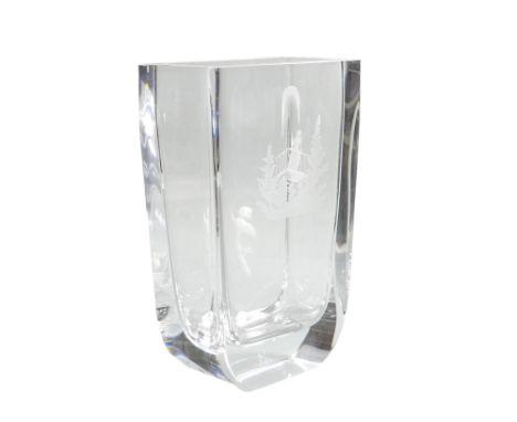 Niles Lanberg for Orrefors art glass vase - circa 1950, decorated with engraved Romeo and Juliet balcony scene, with etched m