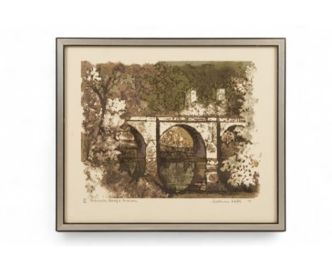 Norman WADE (19th Century British) Prebends Bridge, Durham  Limited edition coloured lithograph 183/300 Signed lower right an