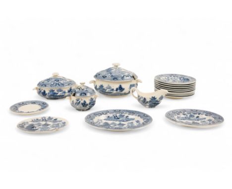 An early 20th century Wedgwood dolls tea service - blue and white willow pattern, comprising four place settings including tu