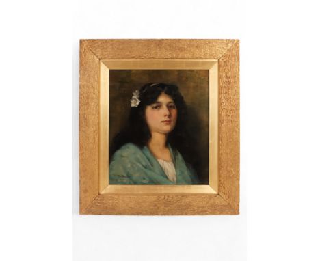 Frederick W. BAKER (act. c.1850-c.1875) Portrait Of A Young Woman Oil on canvas Signed lower left Framed  Picture size 39.5 x