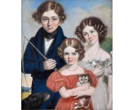 English School, 19th century,  Family group portrait, unsigned, pastel, 24 x 20cm, 9.5 x 8in, set in elaborate gilt frame.   