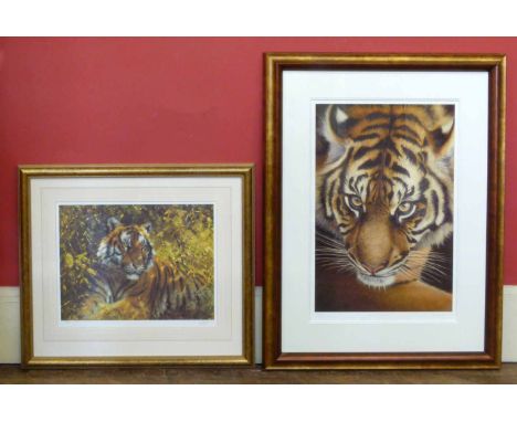 Pip McGarry, "Eye of the Tiger", signed limited edition print, framed together with another similar (2). No condition reports