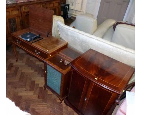 A walnut and mahogany cased dynatron stereo cabinet with two speakers on cabriole legs combined with Garrard deck and Hi-Fi c