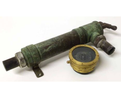 Air Ministry compass and brown bilge pump. No condition reports for this sale.