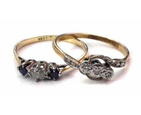 A sapphire and diamond 18ct ring and a 3-stone diamond ring No condition reports for this sale.