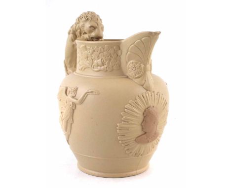 Stoneware jug commemorating the death of the George IV in 1830 with lion handle and applied portrait panel. No condition repo