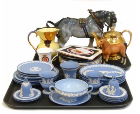 Twenty five pieces of Wedgwood Jasperware, two American Carnival glass plates, Britannia cup and saucer, Royal Winton teapot,