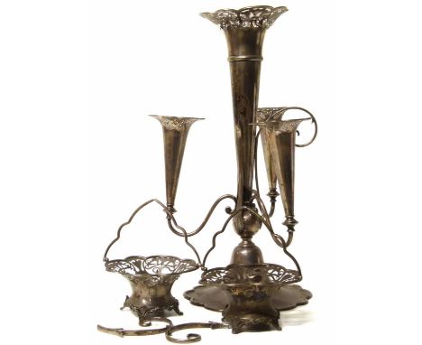 Silver epergne complete with two bon-bon dishes (matched) (AF). No condition reports for this sale.