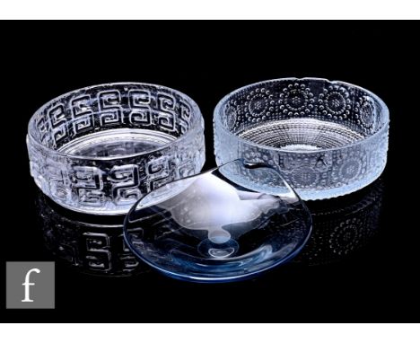 A clear crystal glass Taalari bowl designed by Tamara Aladin for Riihimaki, relief moulded to the border with a repeat S moti