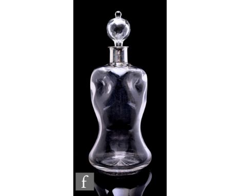 A 20th Century clear crystal decanter, of waisted form, four dimple decoration to the top of the body, mounted with a hallmar