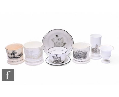 A collection of early 19th Century bat printed souvenir ware, including Watson of Grantham 'Present from Coventry' mug, a sim