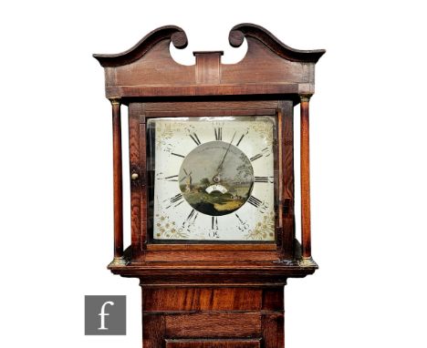 A 19th Century oak longcase clock by Chas Blakeway Albrighton, the thirty hour striking movement enclosed by a glazed pillar 