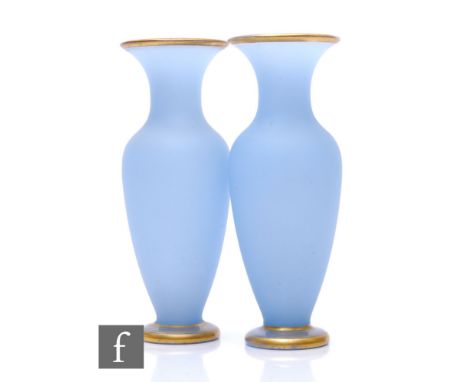 A pair of late 19th Century Stourbridge glass vases, possibly Richardsons, each of shouldered ovoid form with everted collar 
