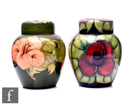 Sally Tuffin for Moorcroft Pottery, a Rose ginger jar and cover, of ovoid form, tube line decorated with stylised flower head