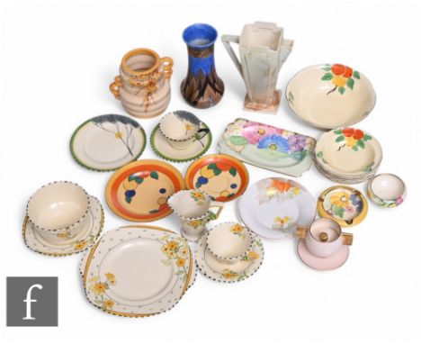 A quantity of assorted 1930s Art Deco ceramics to include a Crown Ducal vase, Grays Pottery floral ashtray and rectangular pl