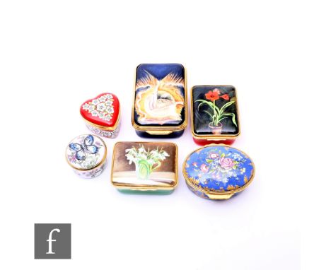 A small collection of six contemporary Halcyon Days enamel boxes to include The Ancient Days by William Blake (limited editio