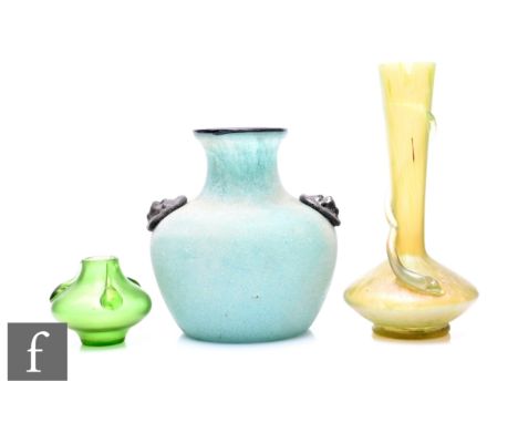A Murano Scavo glass vase, of shouldered form, with lion mask roundels, height 19.5cm, together with Loetz iridescent glass v