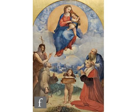 After Raphael (1483-1520) - 'Madonna di Foligno', watercolour, in arched gilt mount, framed, 75cm x 48.5cm, frame size 95cm x
