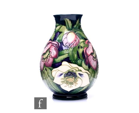 Emma Bossons for Moorcroft Pottery, a limited edition Lenten Rose vase, circa 2005, of swollen baluster form, tube line decor