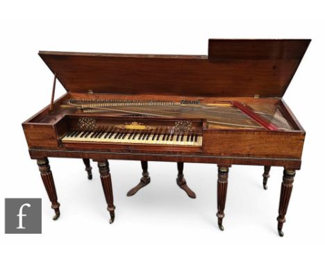 An early 19th Century Regency rosewood crossbanded mahogany square piano by Clementi &amp; Company London, on turned reeded l
