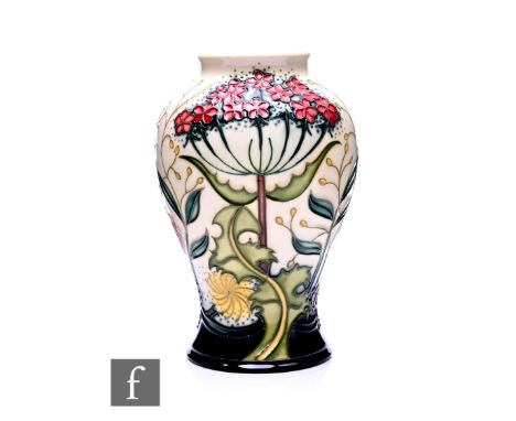 Rachel Bishop for Moorcroft Pottery, a trial vase, circa 1998, Ryden Lane, of inverse baluster form, tubeline decorated with 