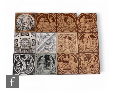 A collection of 19th Century Mintons and Mintons Hollins 6 inch dust pressed tiles, by J Moyr Smith including Galcactus from 