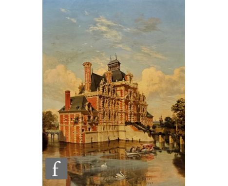 Georges Adelmard Bouet (1817-1890) - Chateaue de Beaumesnil, Normandy, oil on panel, signed and dated 1845, framed, 74cm x 56