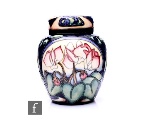 Emma Bossons for Moorcroft Pottery, a limited edition Ashwood Gold ginger jar and cover, circa 2005, tube line decorated with