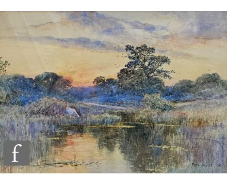 Fred Hines&nbsp;RA (1875-1928) - Girls fishing on a riverbank, watercolour, signed, framed, 26cm x 34cm, frame size 45.5cm x 