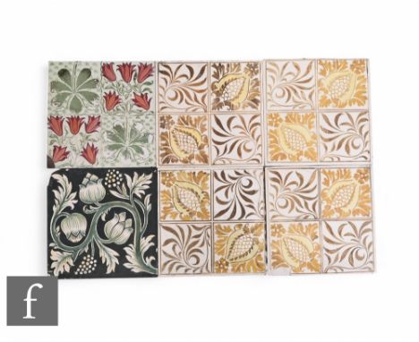Shrigley and Hunt, Lancaster, a set of four late 19th Century 6 inch dust pressed tiles decorated with hand painted pastel ye