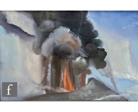 Keith Grant (Born 1930) - An abstract landscape with erupting volcano, oil on canvas, signed to the stretcher, framed, 61cm x