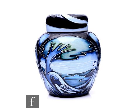 Emma Bossons for Moorcroft Pottery, a Trial Design Knypersley ginger jar and cover, circa 2003, of shouldered form, tube line
