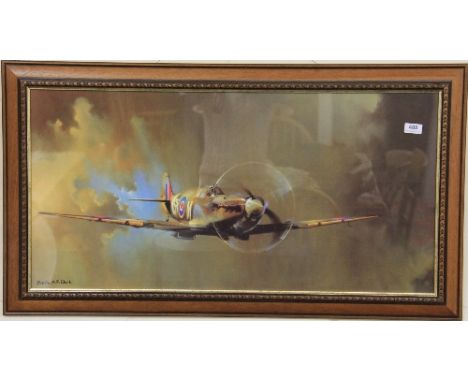 Barrie A.F. Clark framed print of a Spitfire 102cm x 57cm