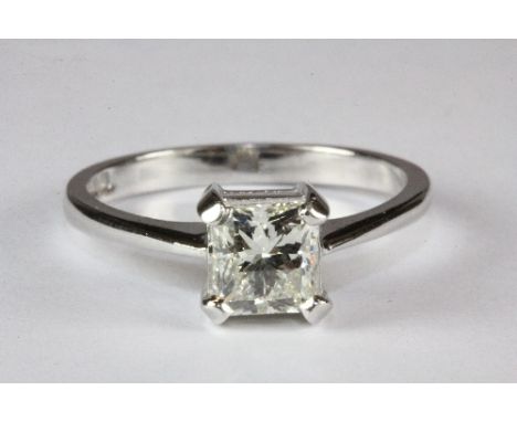 An 18ct white gold diamond solitaire ring set with a princess cut diamond (1ct+) (M.5).