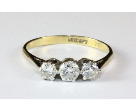 A lovely 18ct yellow gold and 3 diamond ring (R).