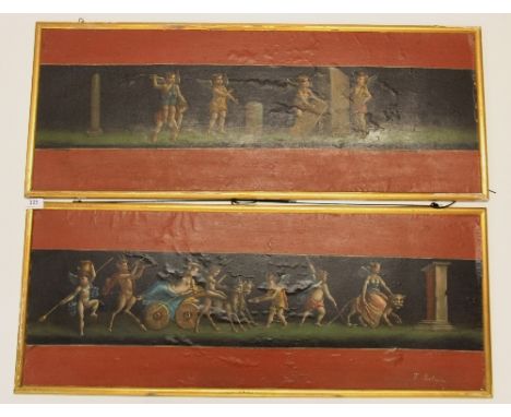 A set of 4 19thC Italian oil on canvas (mounted on board) frieze panels of cherubs playing signed F.Berlingieri (39cm x 97cm)