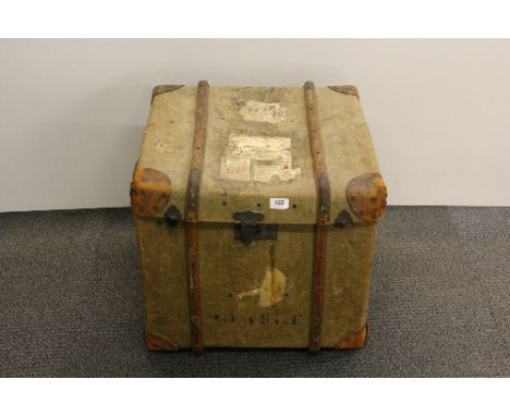 A leather and canvas cabin trunk, 52cm x 50cm x 43cm.