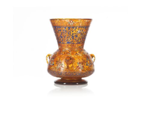 A mosque lamp-shaped vase Glass decorated with polychrome enamels, with ornamentation inspired by Mamluk-period mosque lampsA