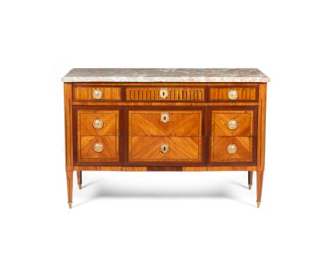 A Louis XVI commode In rosewood and tulipwood veneerWith inlays in hawthorn and other woodsFeaturing one drawer and two large