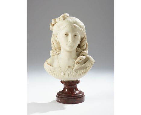 Albert-Ernest Carrier-Belleuse (1824-1887) Bust of a lady White marble sculpture representing a bust of a ladyWith a griotte 