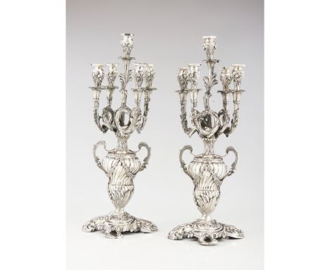 Pair of five-light candelabras 833/000 silverDecoration with vegetal motifsPorto hallmark (1887-1937), commercial mark OURIVE