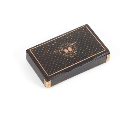 A small box and cover Turtle shellRectangular shaped of incrusted and applied gold decorationStars decoration to cover and tw