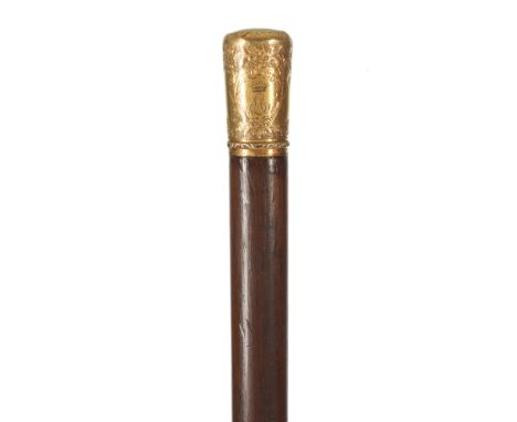 A walking stick MahoganySilver 750/000 gripEngraved foliage motifs decoration with crowned monogramFrance, 19th / 20th centur