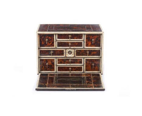 Shinalese-Portuguese Counter Box Teak entirely veneered with tortoiseshell and ivory inlaysFlip-top lidInterior with ten smal