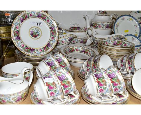 A FIFTY SIX PIECE SPODE PROVENCE DINNER SERVICE, with fruit and floral pattern comprising a meat plate, two sauce boats and s