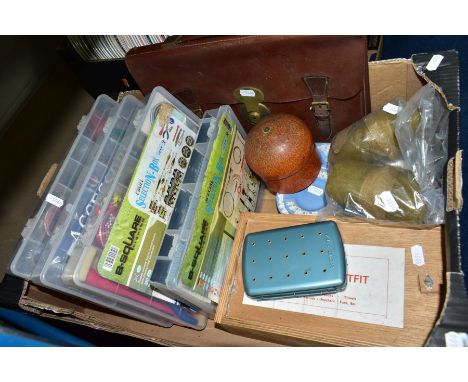 A BOX OF FISHING AND FLY MAKING EQUIPMENT, WEDGWOOD JASPERWARE AND SUNDRY ITEMS, to include fly making materials including fe