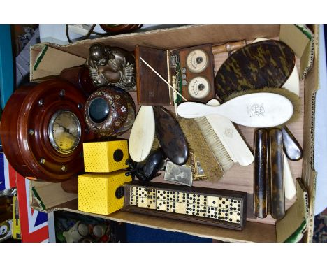 A BOX OF COLLECTABLES, TREEN, ETC, including two bottles of Christian Dior Dolce Vita eau de toilette, packaging open and som
