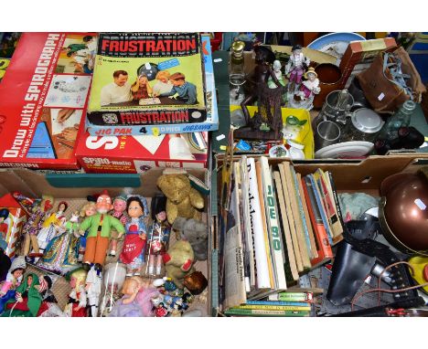 A QUANTITY OF TOYS AND GAMES AND MISC. ITEMS, to include Esso 'Mr. Drip' figures, assorted late 1960s/early 1970s football ca